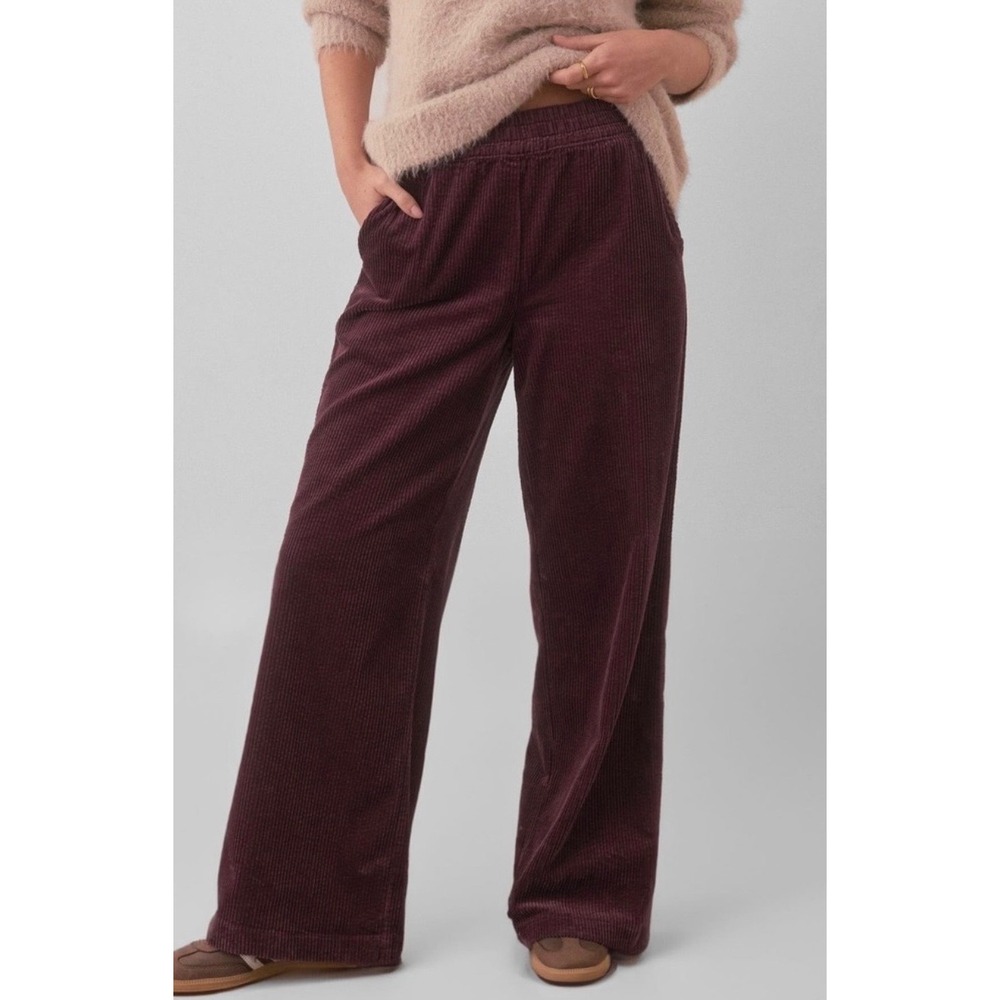Marine Layer Burgundy Wide Leg Corduroy Lounge Pants Distressed Women's M NEW